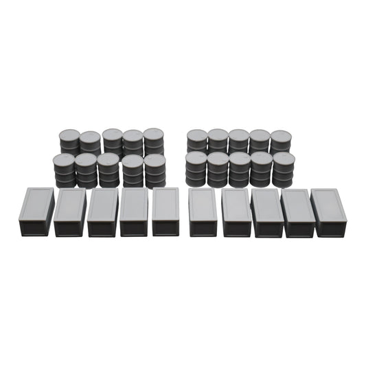Oil Barrels x20 + Crates x10 - 28mm Wargaming Scatter Terrain Scenery Tabletop