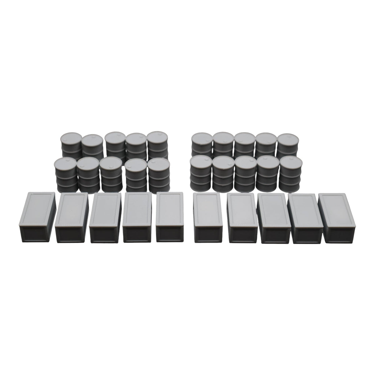 Oil Barrels x20 + Crates x10 - 28mm Wargaming Scatter Terrain Scenery Tabletop