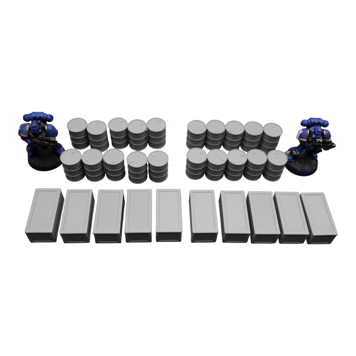 Oil Barrels x20 + Crates x10 - 28mm Wargaming Scatter Terrain Scenery Tabletop