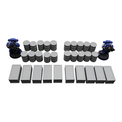 Oil Barrels x20 + Crates x10 - 28mm Wargaming Scatter Terrain Scenery Tabletop