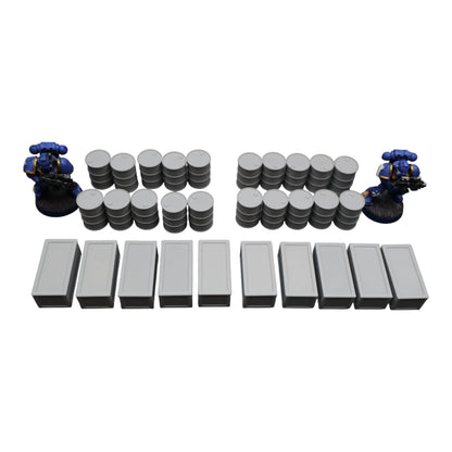 Oil Barrels x20 + Crates x10 - 28mm Wargaming Scatter Terrain Scenery Tabletop