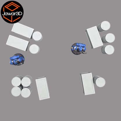 Oil Barrels x10 + Crates x5 - 28mm Wargaming Scatter Terrain Scenery Tabletop