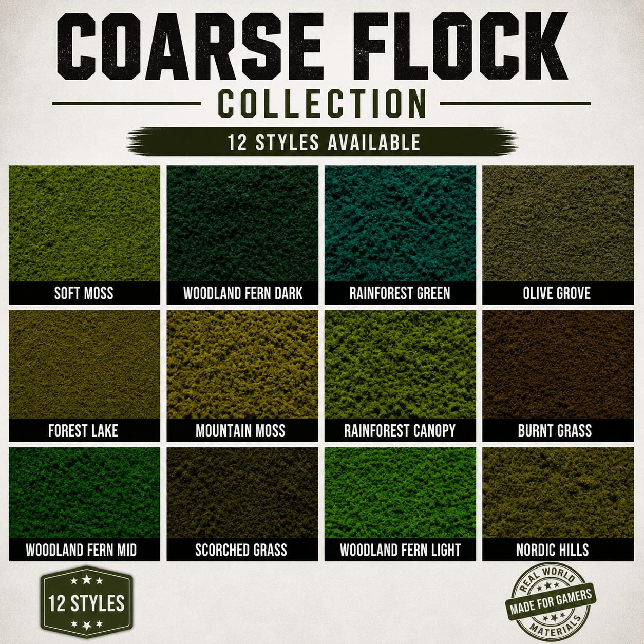 Coarse Flock Collection 500ml | Terrain Basing | Geek Gaming Scenics - Flock - Geek Gaming Scenics - Geek Gaming Scenics